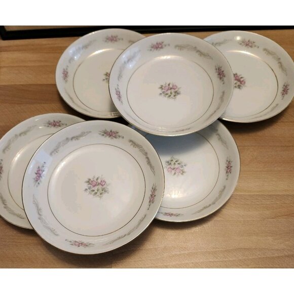 6- Crest Wood Bridal Rose China Japan 7.25" Bowls 1390 - Picture 1 of 9